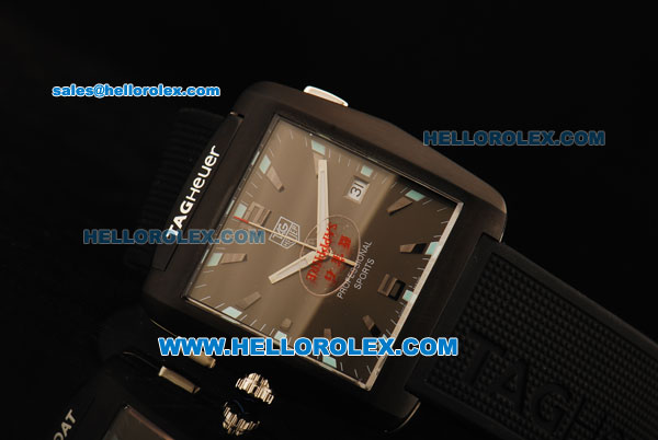 Tag Heuer Swiss Quartz Movement PVD Case with Black Dial and Black Rubber Strap - Click Image to Close